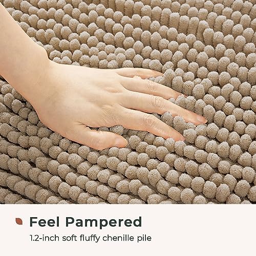 FRESHMINT Large Chenille Bathroom Rugs Mat 36"x24", Non-Slip Bath Mat for Bathroom Floor & BathTub, Washable Shower Shag Bath Rugs, Soft Fluffy Thick Water Absorbent Microfiber Shower Mat, Light Brown