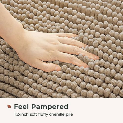 FRESHMINT Large Chenille Bathroom Rugs Mat 36"x24", Non-Slip Bath Mat for Bathroom Floor & BathTub, Washable Shower Shag Bath Rugs, Soft Fluffy Thick Water Absorbent Microfiber Shower Mat, Light Brown