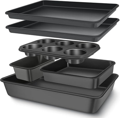 Baking Pans Set, Nonstick Bakeware Sets, Oven Pans for Cooking, AIVIKI 6 Pieces Baking Sheets Set Including Cookie Sheet, Deep Roaster Pan, Square Pan, Loaf Pan, Muffin Pan, Carbon Steel Baking Set