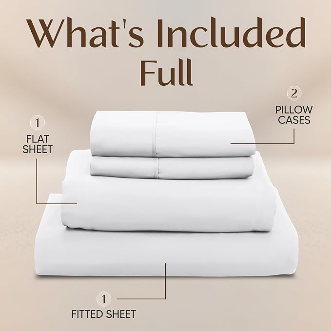 Utopia Bedding Full Size Sheet Set – 4 Piece Bed Sheets, Soft and Breathable Microfiber, Includes 1 Fitted Sheet, 1 Flat Sheet and 2 Pillowcases – Oeko Tex (White)