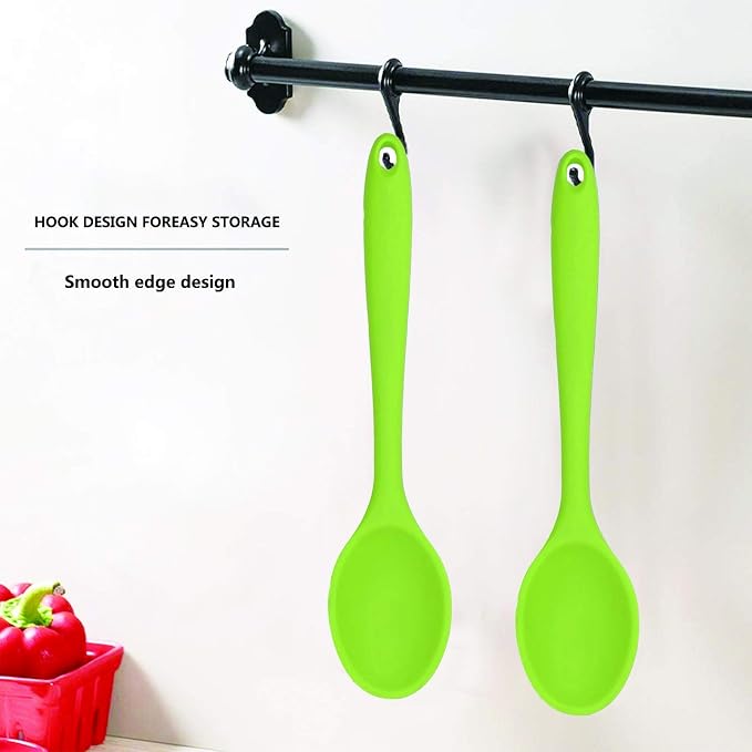 2 Pcs Silicone Spoons for Cooking Heat Resistant, Hygienic Design Cooking Utensi Mixing Spoons for Kitchen Cooking Baking Stirring Mixing Tools (Green)