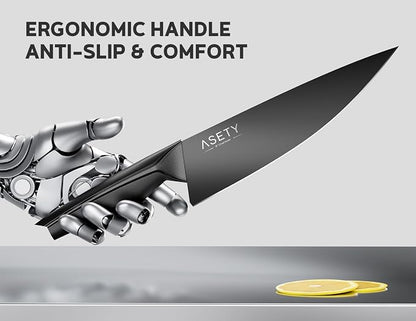 Kitchen Knife Sets with Block -15 PCS Knife Set with Bulti-in Sharpener, Dishwasher Safe, Stainless Steel Kitchen Knife with Ergonomic Handles, Sharp knives for Men and Women,Fathers day, Black