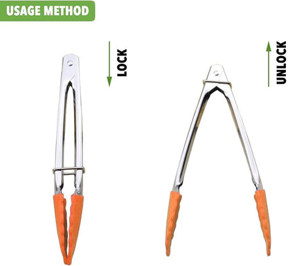 HINMAY 7-Inch Silicone Tipped Kitchen Tongs, Set of 3 (Orange)