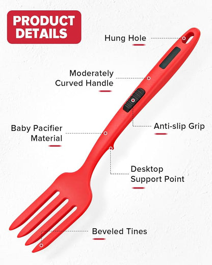 Silicone Flexible Cooking Fork, 11.6 Inch Heat Resistant, Large Non Stick, Mash Food, Whisk Eggs (BR)