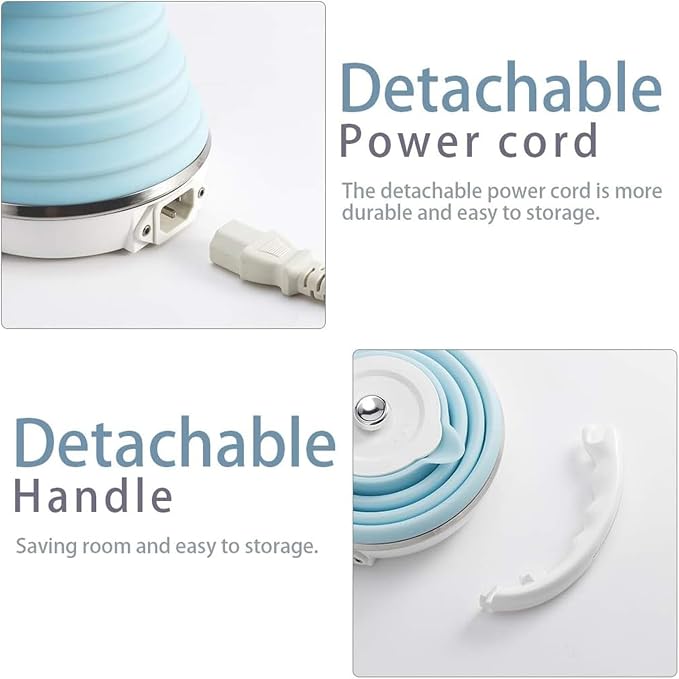 Foldable Electric Travel Kettle, Dual Voltage Portable Electric Kettle, Collpasible Electric Kettle, Food Grade Silicone Tea Kettle, Suitable for 110V & 220V