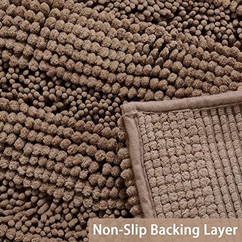 Turquoize Small Bathroom Rug 17x24, Soft Chenille Bath Rug, Taupe Brown