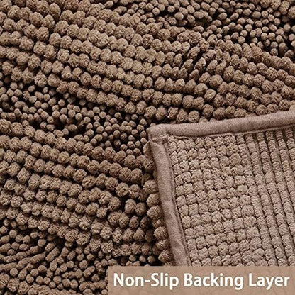 Turquoize Small Bathroom Rug 17x24, Soft Chenille Bath Rug, Taupe Brown
