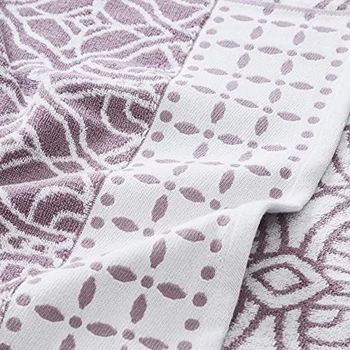 Modern Threads Monroe 6-Piece 100% Cotton Towel Set – Reversible Yarn Dyed Jacquard & Solid – Includes 2 Bath Towels, 2 Hand Towels, 2 Washcloths – Absorbent, Quick Dry, Soft & Durable – Orchid