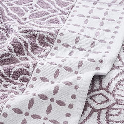 Modern Threads Monroe 6-Piece 100% Cotton Towel Set – Reversible Yarn Dyed Jacquard & Solid – Includes 2 Bath Towels, 2 Hand Towels, 2 Washcloths – Absorbent, Quick Dry, Soft & Durable – Orchid