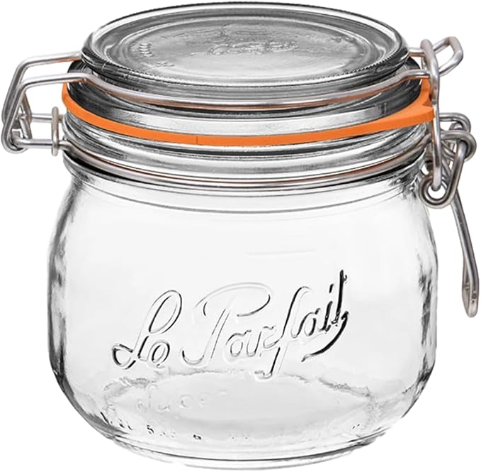 Le Parfait Super Jar 500mL (16oz) French Glass Preserving Jar w/Airtight Rubber Seal & Wire Bail Closure - BPA-Free Canning Jar for Pickles, Fruit, Sauce & Food Storage - Made in France Since 1930 1PK