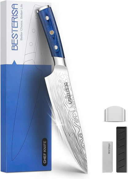 Chef Knife,8 Inch Professional Chef Knife German Stainless Steel,Ultra Sharp Vegetable Meat Cleaver Knife with Knife Guard