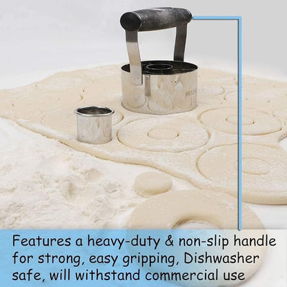 HULISEN Donut Cutter, 3.5 inch Stainless Steel Doughnut Cutter with Soft Grip Handle, and Small Biscuit Cutter, Professional Baking Dough Tools, Gift Package (Pack of 2)