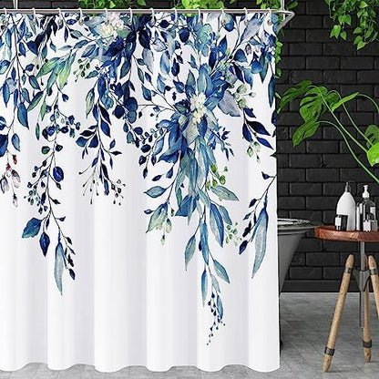 Shower Curtain Blue Eucalyptus Shower Curtains for Bathroom, Watercolor Leaf Shower Curtain Sets Waterproof Plant Shower Curtain Leaves Fabric Cloth Bathroom Curtains 72x72 inch with Hooks