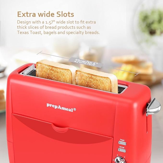 Long Slot Toaster 2 Slice Toaster with 6 Shade Settings, Bagel/Cancel, Extra Wide Slots, Removable Crumb Tray, for Bagels, Waffles, Breads, Puff Pastry, Snacks (2-Slice, Red)