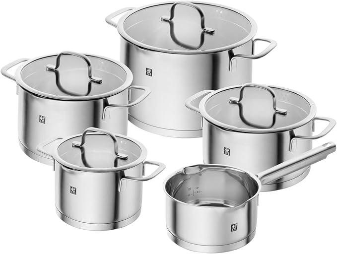 ZWILLING TrueFlow 5-Piece Saucepan Set, with Pouring Function, Suitable for Induction, Uncoated, Stainless Steel, Silver