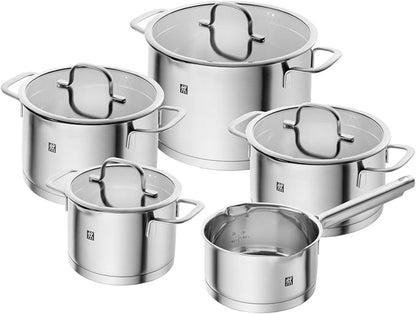 ZWILLING TrueFlow 5-Piece Saucepan Set, with Pouring Function, Suitable for Induction, Uncoated, Stainless Steel, Silver