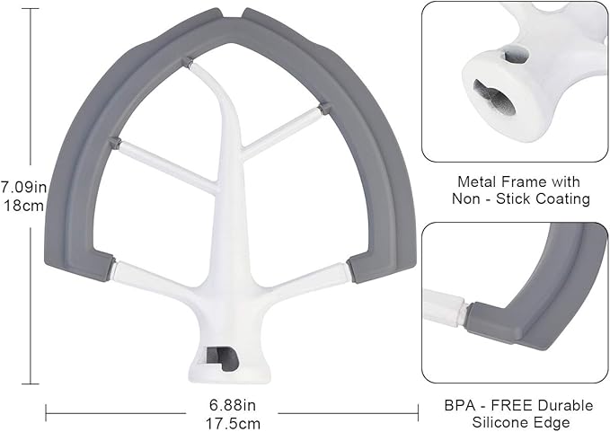Roabertic Flex Edge Beater for KitchenAid Bowl-Lift Stand Mixer - 6 Quart Flat Beater Paddle with Flexible Silicone Edges