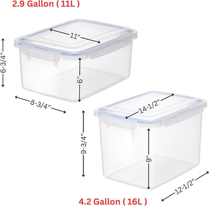 Lustroware Jumbo Food Storage Container Set of 2 with Lids – 12 & 17 Quart Airtight Latching Boxes, Heavy-Duty Stackable Bins for Rice, Flour, Pet Food, Closet, Pantry, Kitchen, Pantry, Made in Japan