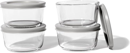 8-Piece Glass Food Storage Containers Set (4 Containers + 4 BPA-Free Lids) | 1-Cup, Leakproof | Microwave, Freezer, Oven & Dishwasher Safe | Ideal for Meal Prep & Pantry Organization, Grey
