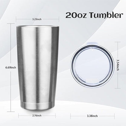 StarSpeed 20oz Tumbler Bulk with Lid, Stainless Steel Insulated Tumblers Double Wall Vacuum Insulated Travel Mug, Powder Coated Coffee Cups for Hot and Cold Drinks(Silver,8)