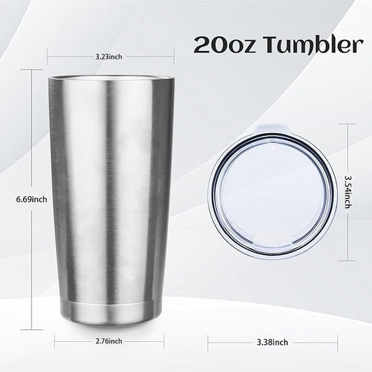 StarSpeed 20oz Tumbler Bulk with Lid, Stainless Steel Insulated Tumblers Double Wall Vacuum Insulated Travel Mug, Powder Coated Coffee Cups for Hot and Cold Drinks(Silver,8)