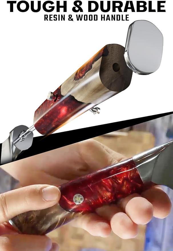 Dalstrong Chef Knife - 8 inch Blade - Premium 9CR18MOV HC Steel - Full Tang - Red Resin Handle - Chef's Knife - Valhalla Series - Razor Sharp Kitchen - Professional Leatther Sheath