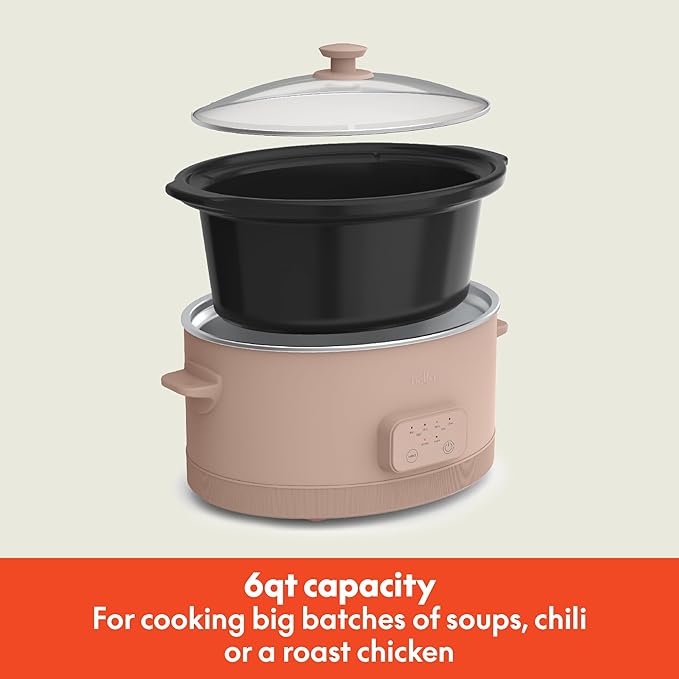 bella 6.0 Qt Programmable Slow Cooker, Ceramic Nonstick Coating, Adjustable Temperature & Cooking Times, Dishwasher Safe Stoneware Pot & Tempered Glass Lid, Tangle Free Cord Wrap, Blossom