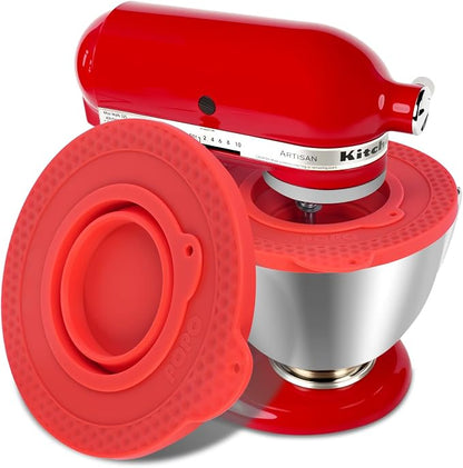 Silicone Mixers Bowl Cover Compatible with KitchenAid 4.5-5 Quart Tilt-Head Stand Mixers Bowl,with Collapsible Small Bowl(Red)