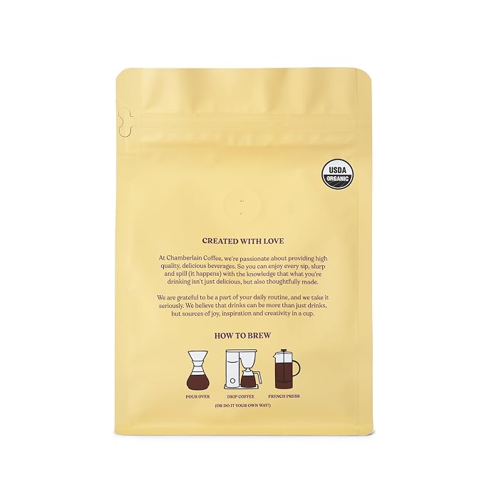 Chamberlain Coffee Organic Medium Roast Coffee Blend - Ground - Smooth & Balanced w/Milk Chocolate, Roasted Peanuts, Brown Sugar & Graham Cracker Notes, Perfect for Everyday Moments - 10 oz