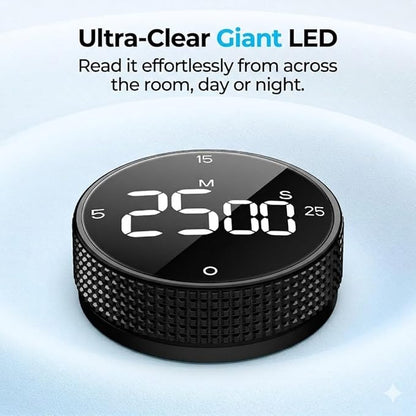 Digital Magnetic Kitchen Timer for Cooking, Large LED Visual Countdown Timer, Rotating Dial Pomodoro Focus Timer, Adjustable Volume, 5/15/25 Min Presets for Kids, Teachers, Seniors