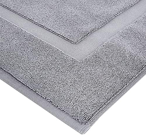 Amazon Basics Banded Bathroom Bath Rug Mat, Machine Washable, 100% Cotton, 31" x 20", Powder Gray (Pack of 2)