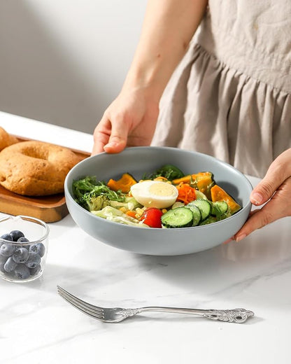 Pasta Bowl, 34oz Bowl Plate, Dinner Bowls, Ceramic Salad Bowl for Serving, Soup, Plates and Bowls Sets, Microwave & Dishwasher Safe, Pebble Gray