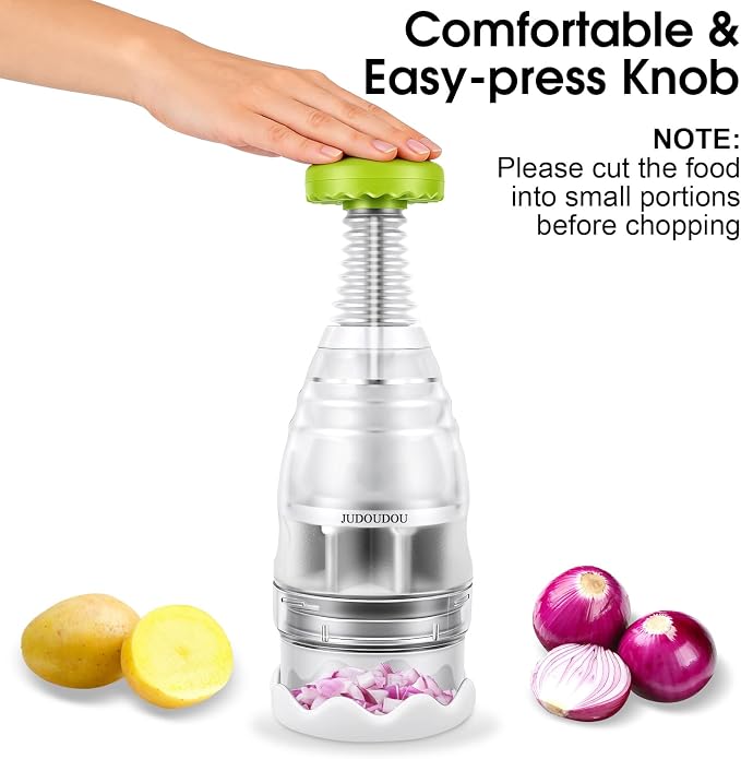 Vegetable Chopper Food Chopper, Veggie Cutter Manual Hand with Stainless Steel Blades & Soft Non-Slip Grip, Slap Onion Chop for Veggies Onions Garlic Nuts Salads - Dishwasher-safe