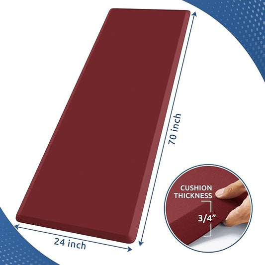 KitchenClouds Kitchen Mat Cushioned Anti Fatigue Rug 24"x70" Water Resistant, Non Slip, Standing and Comfort Desk/Floor Mats for House Sink Office (Red)