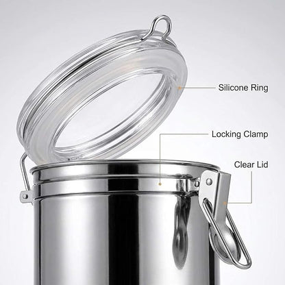 QWORK 4 Pack Stainless Steel Kitchen Storage Canister, Airtight Flour Clamp Canister, 26oz, 36oz, 47oz, 62oz