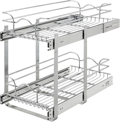 Rev-A-Shelf 2-Tier Pullout Shelf and Drawer Organizer for Kitchen Cabinets, Slide Out Storage Basket, Min Opening Width of 11.5", 12" x 22", 5WB2-1222CR-1