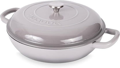 Shallow Cast Iron Casserole with Lid – Non Stick Dutch Oven Pot, Oven Safe up to 500° F – Sturdy Ovenproof Stockpot Cookware – Enamelled Cooking Pot – Grey, 5-Quart, 32cm – by Nuovva