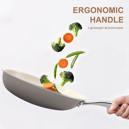 9.25 Inch Ceramic Nonstick Frying Pan Skillet - PFAS-Free, Non-Toxic, Oven Safe & Induction Ready, Aluminum Cookware with Stainless Steel Handle