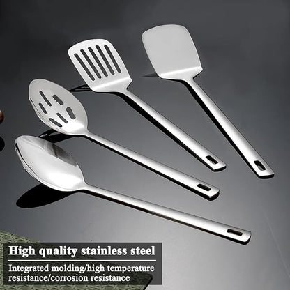 Homquen Stainless Steel Kitchen Utensils Set 4pcs, Cooking Utensils Set, Kitchen Tools Spatulas Set, Cooking Spoons, Home Essentials Kitchen Gadgets Accessories