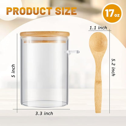 Tessco for you 3 Pack 17 oz Glass Jars with Bamboo Lids and Spoons, Clear Tea Containers for Loose Leaf Tea, Kitchen Countertop Canisters for Sugar, Coffee Beans, Spice, Salt, Nuts, Candy