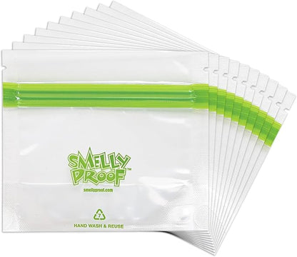 Smelly Proof 50 x Expandable Stand-Up & Fill REUSABLE Food Storage Bags, US Made, NO PEVA & BPA FREE, Reusable Freezer Bags, Dishwasher-Safe, Clear 3 mils STAND & FILL 4" x 3" - 50pk