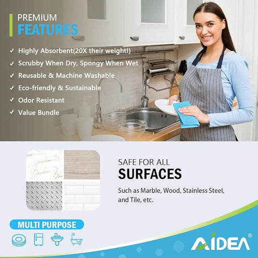 AIDEA Swedish Dishcloths for Kitchen-10PK, Absorbent Sponge Dish Cloth, Dishcloths for Washing Dishes, Reusable Paper Towels Dish Cloths, Swedish Towels for Home, Kitchen, Glass, 7" x 6"