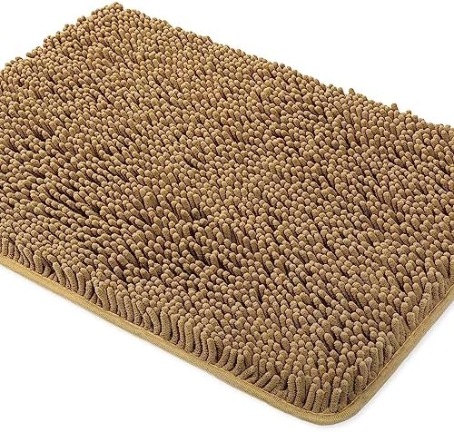 Yeaban Chenille Tan Bathroom Rug 20"x32", Non-Slip Rubber Backing