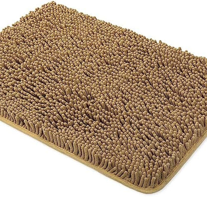 Yeaban Chenille Tan Bathroom Rug 20"x32", Non-Slip Rubber Backing