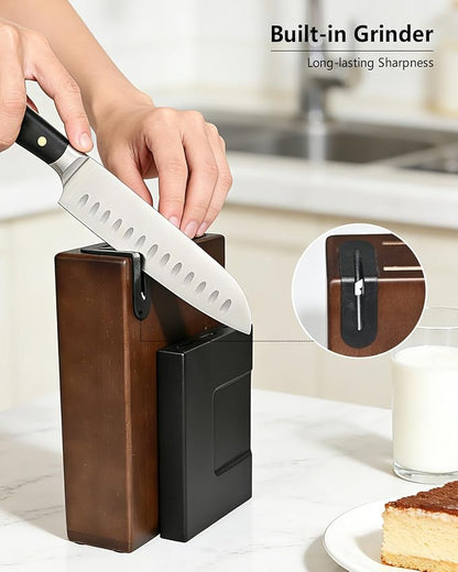 14-Piece Kitchen Knife Set with Detachable Block, High Carbon Stainless Steel Dishwasher Safe Knives, Includes Chef, Santoku, Bread, Steak Knives for Home Kitchen, Black