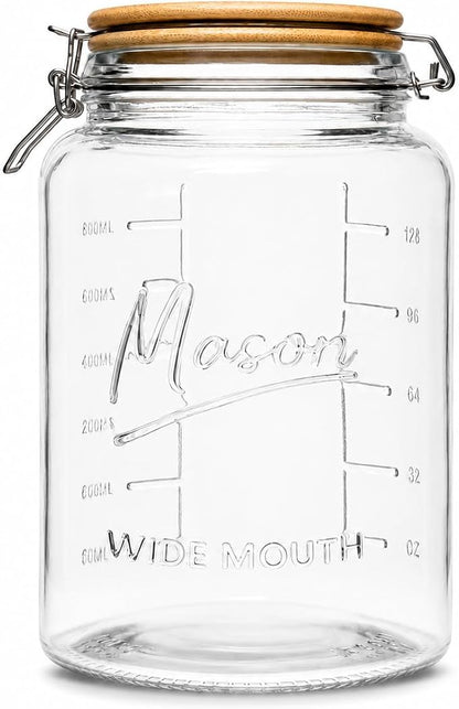 kitchentoolz 1 Gallon Mason Jars Wide Mouth with Airtight Bamboo Lid – 1 Gallon Glass Jar with Lid – Large Mason Jars with Lids for Kitchen Pantry, Storage, and Canning
