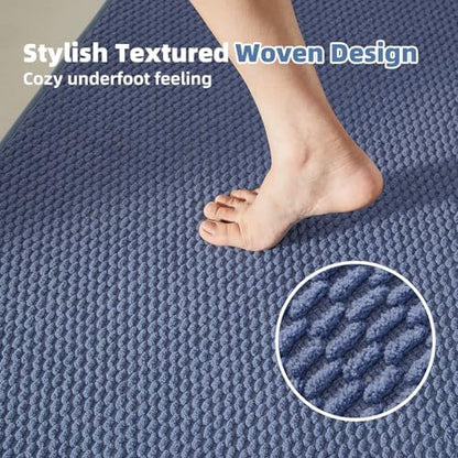 TYUU Bathroom Rugs Non Slip Washable, Super Absorbent Thin Bath Mat Small Quick Dry Low Pile Bathroom Rug, Denim Blue 16"x24"