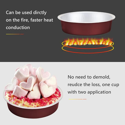 Beasea Disposable Mini Pie Tins with Lids, 20 Pack 4” 7.3oz 215ml Small Round Aluminum Baking Tart Foil Container for Individual Dessert Cupcake Cheesecake Ramekin Quiche Oven Dishes - Wine Red