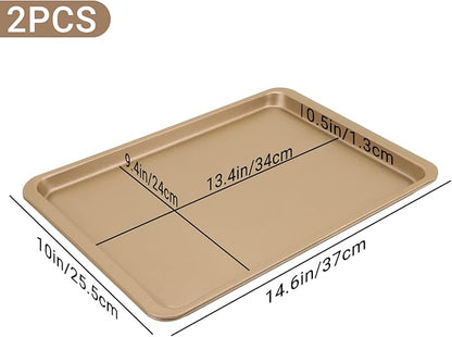 Beasea Cookie Sheet Nonstick Set of 2, Beasea 10 x 14.6 Inch Carbon Steel Baking Sheets Pan Toaster Oven Baking Pans Baking Tray Rimmed Baking Pan - Gold