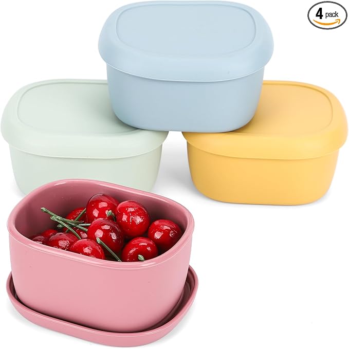4 pcs 10 oz Silicone Snack Containers for Kids Small Food Containers with Lids, Fruit Container for Lunch, Stackable Lunch Container for Kids, Daycare, School and Travel